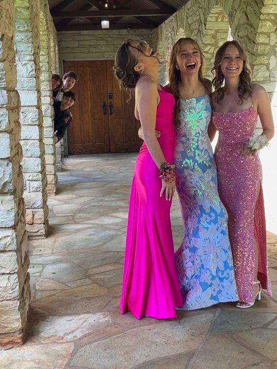 Sexy Mermaid Long Pink Sequin Prom Dress Party Dresses