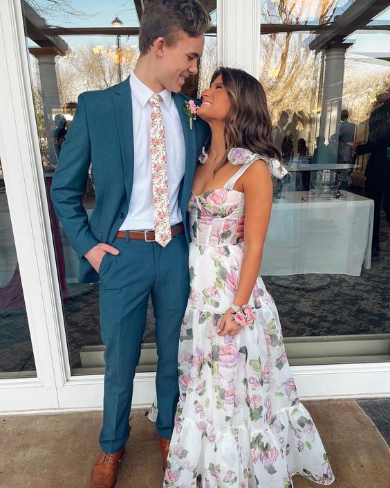 Sexy A line Long Floral Prom Dress Party Dresses