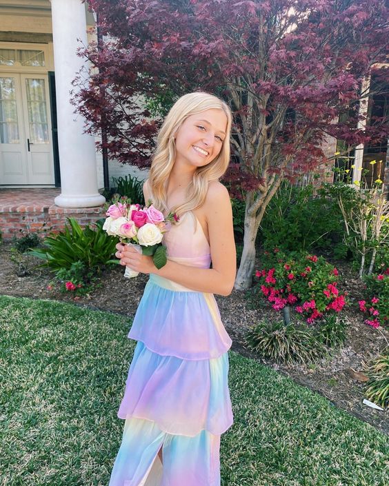 Sexy A line Long Ombre Chiffon Prom Dress Party Dresses