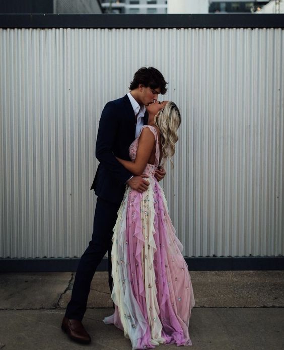 Sexy A line Long Ombre Tulle Prom Dress Party Dresses