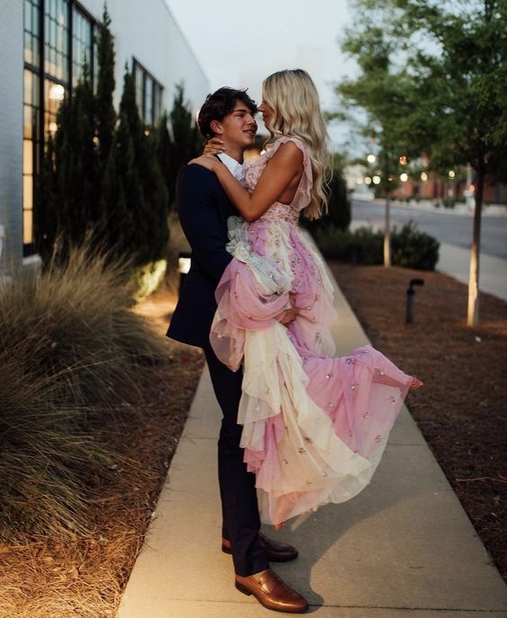 Sexy A line Long Ombre Tulle Prom Dress Party Dresses