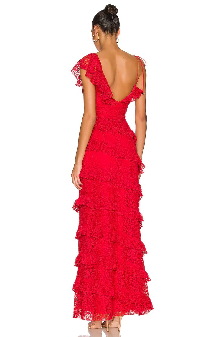 Sexy Sheath Lace Red Prom Dress Ruffles Party Dresses