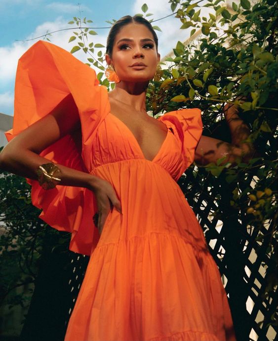 Sexy A line V neckline Organge Prom Dress Long Party Dresses