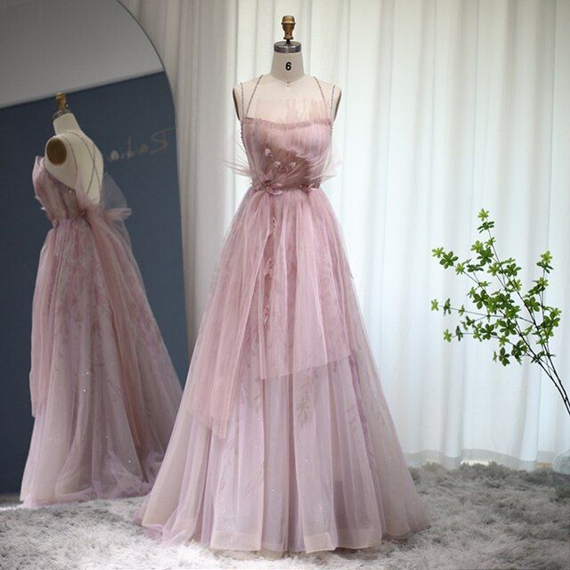 Spaghetti Straps Backless Formal Prom Dresses for Wedding Party