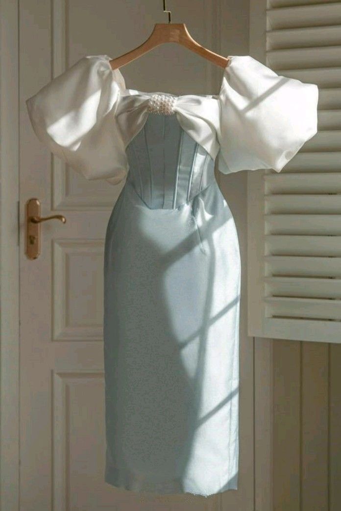 Vintage Sheath Light Sky Blue Satin Prom Dresses Evening Dress