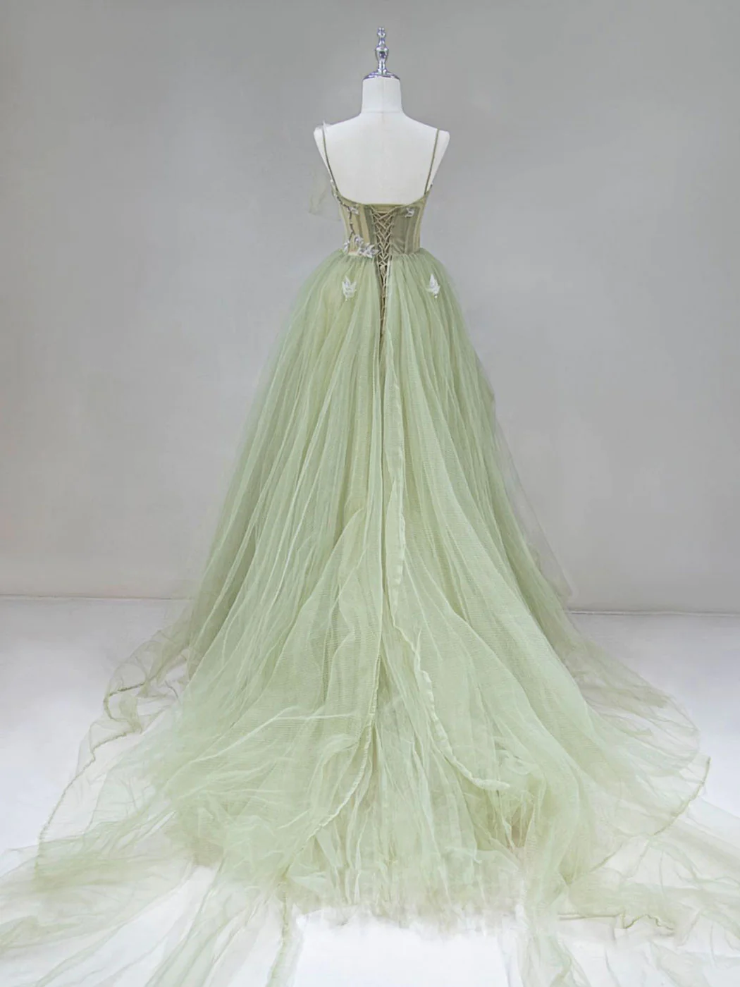 Tulle Long Prom Dress A-Line Green Long Evening Dress