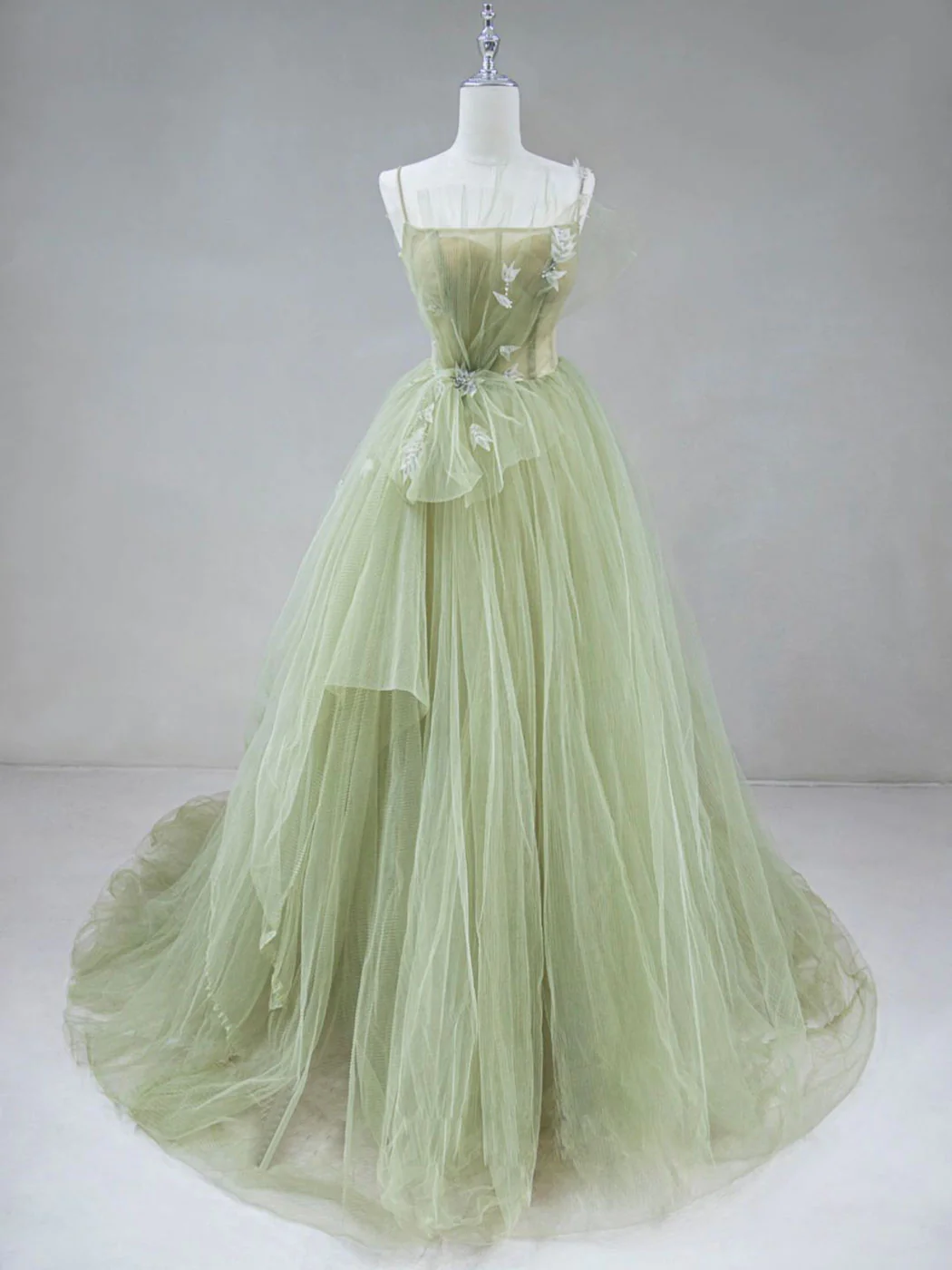 Tulle Long Prom Dress A-Line Green Long Evening Dress