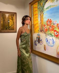 Sexy A line Straps Green Floral Prom Dresses Evening Dress