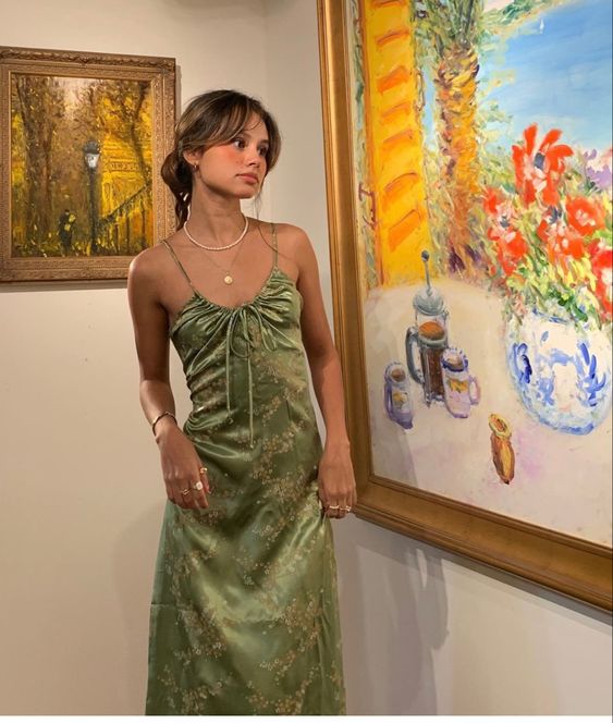 Sexy A line Straps Green Floral Prom Dresses Evening Dress