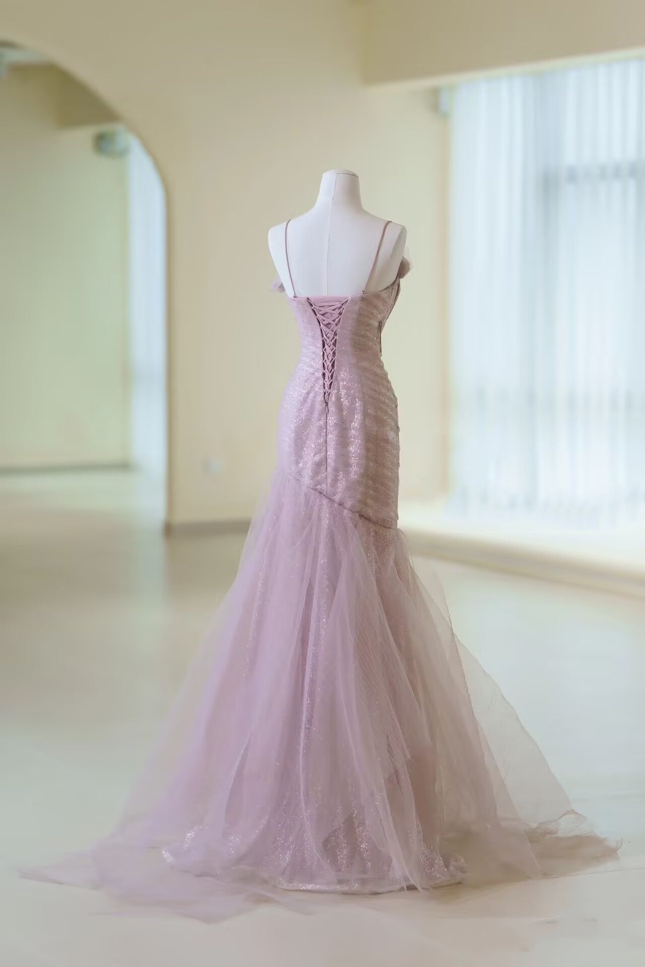 Fairy Mermaid Strapless Pink Prom Dresses Evening Dress