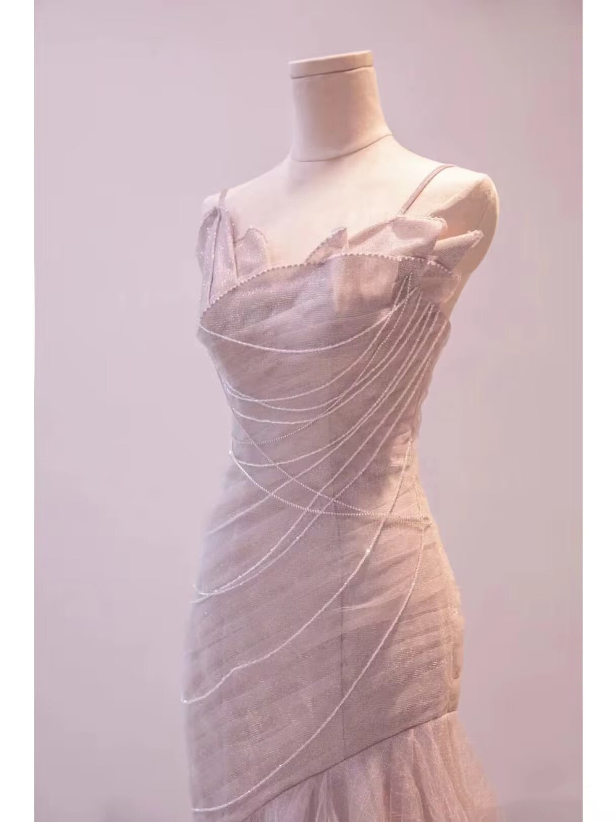 Fairy Mermaid Strapless Pink Prom Dresses Evening Dress