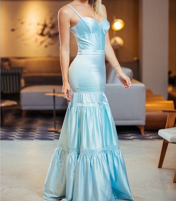 Simple Mermaid Long Light Sky Blue Prom Dress Party Dress 22th Birthday Outfits