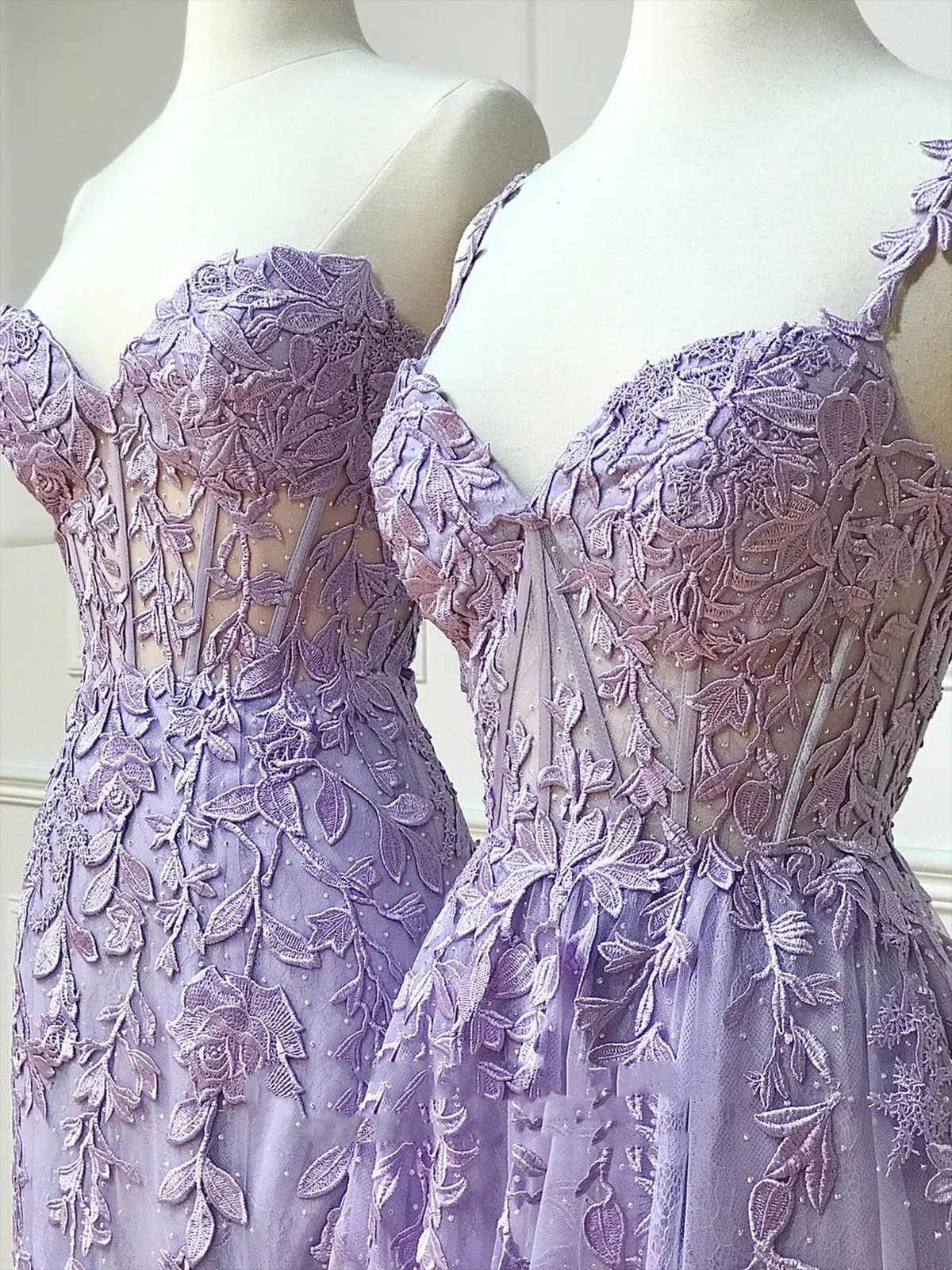 Simple Long Purple Lace Prom Dresses Evening Dress