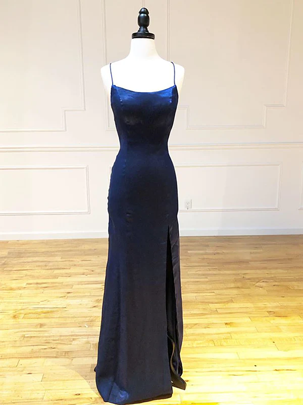 Backless Dark Navy Blue Long Prom Dresses Evening Dresses