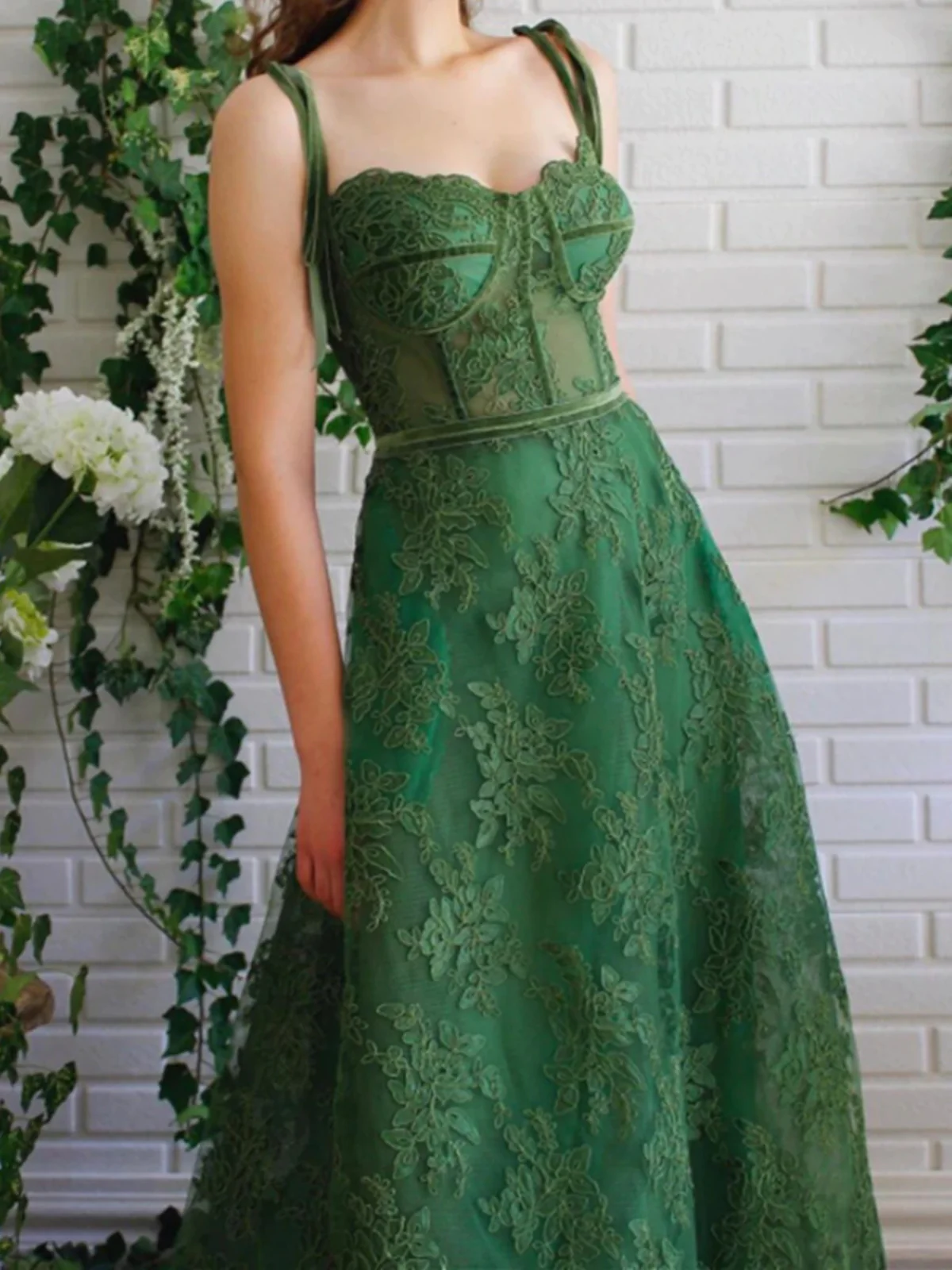 Green Lace Long Formal Graduation Dresses Birthday Outfits