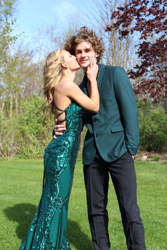 Mermaid Straps Green Sequin Long Prom Dresses Formal Dress