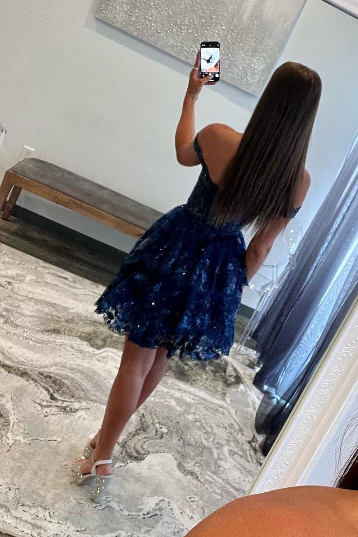 Off the Shoulder Sheer Corset Tiered Ruffles Homecoming Dress