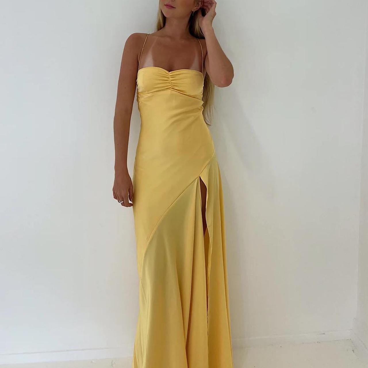 Sexy Mermaid Spaghetti Straps Sleeveless Party Dress Yellow Prom Dresses