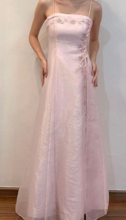 Pretty A Line Spaghetti Straps Pink Evening Dress Long Prom Dresses