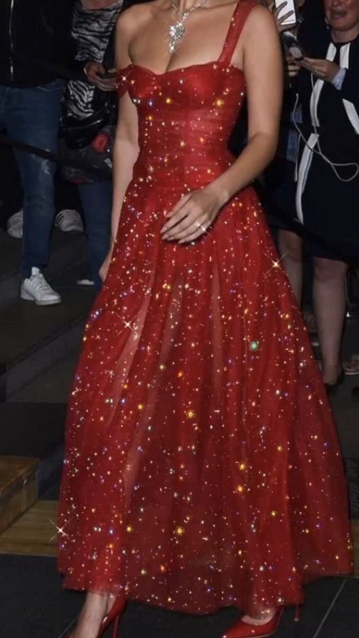 Pretty A Line Straps Red Ankle Length Evening Dress Tulle Prom Dresses