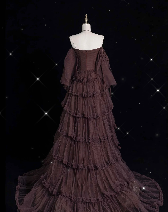 Chic Ball Gown Off The Shoulder Long Sleeves Evening Dress Tulle Long Prom Dresses