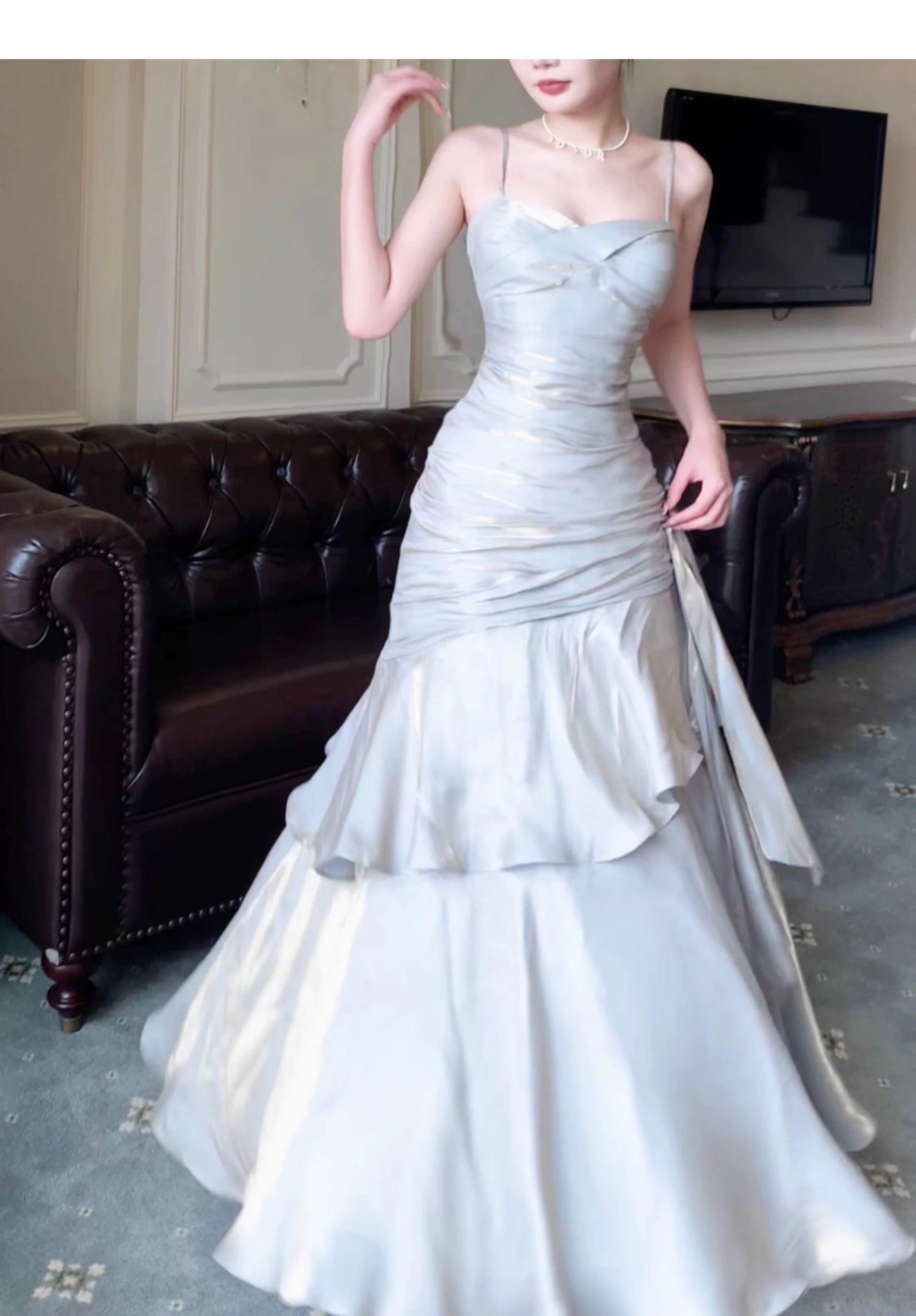 Modest Mermaid Spaghetti Straps Long Prom Dresses Birthday Party Dress Evening Gowns