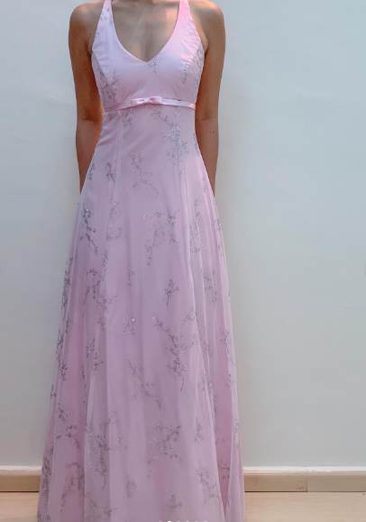 Chic A line V Neckline Pink Chiffon Evening Dress Long Prom Dresses