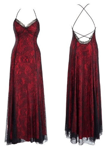 Pretty A Line Halter Red Floor Length Evening Dress Lace Prom Dresses