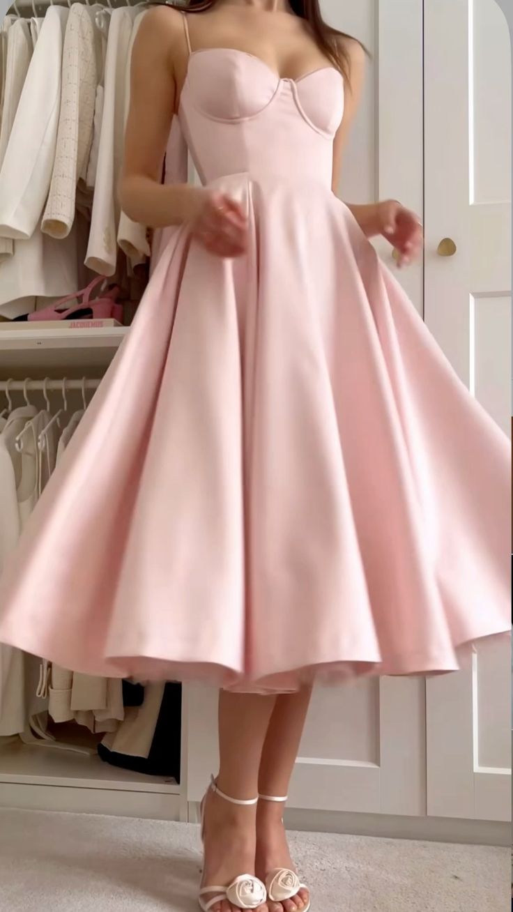 A line Spaghetti Straps Pink Satin Evening Dress Party Dress Prom Dress