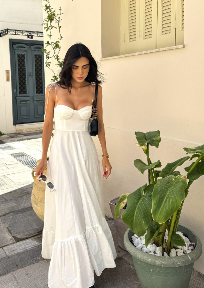 Vintage A Line Spaghetti Straps White Ruffles Long Prom Dress Formal Dresses