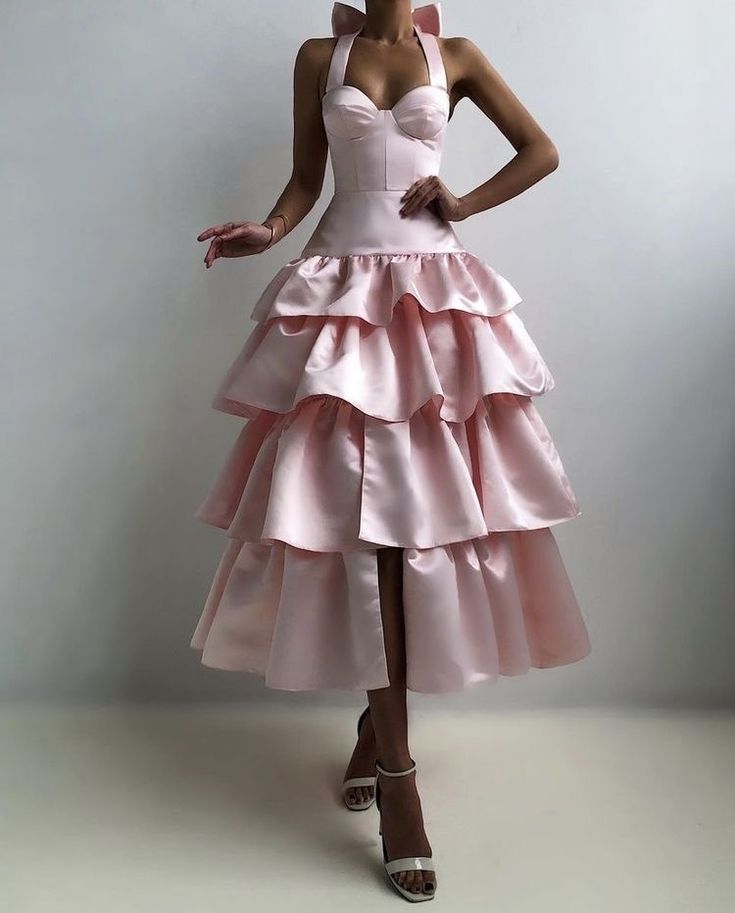 Pretty Ball Gown Halter Pink Satin Evening Party Dress Prom Dresses