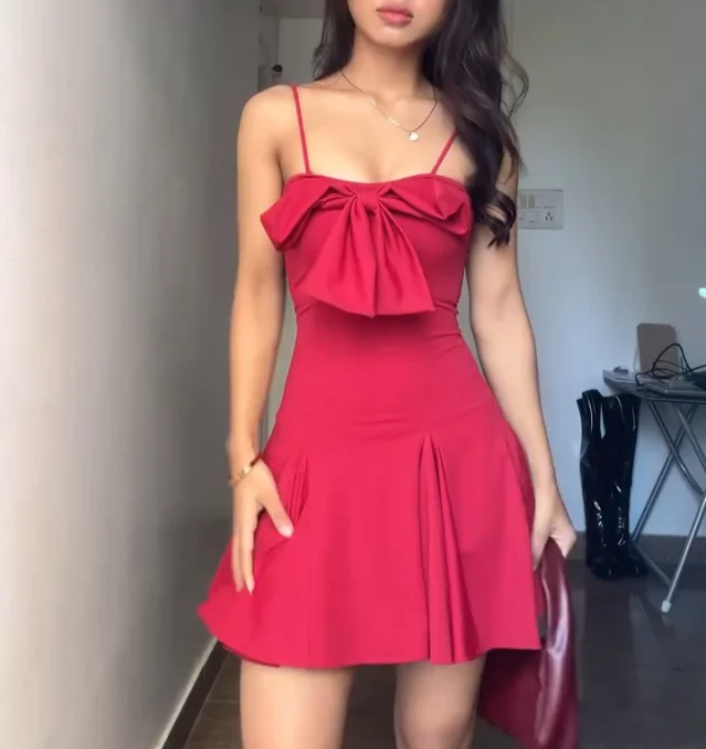 Strapless Sleeveless Red Bowknot Mini Birthday Party Homecoming Dress P3107