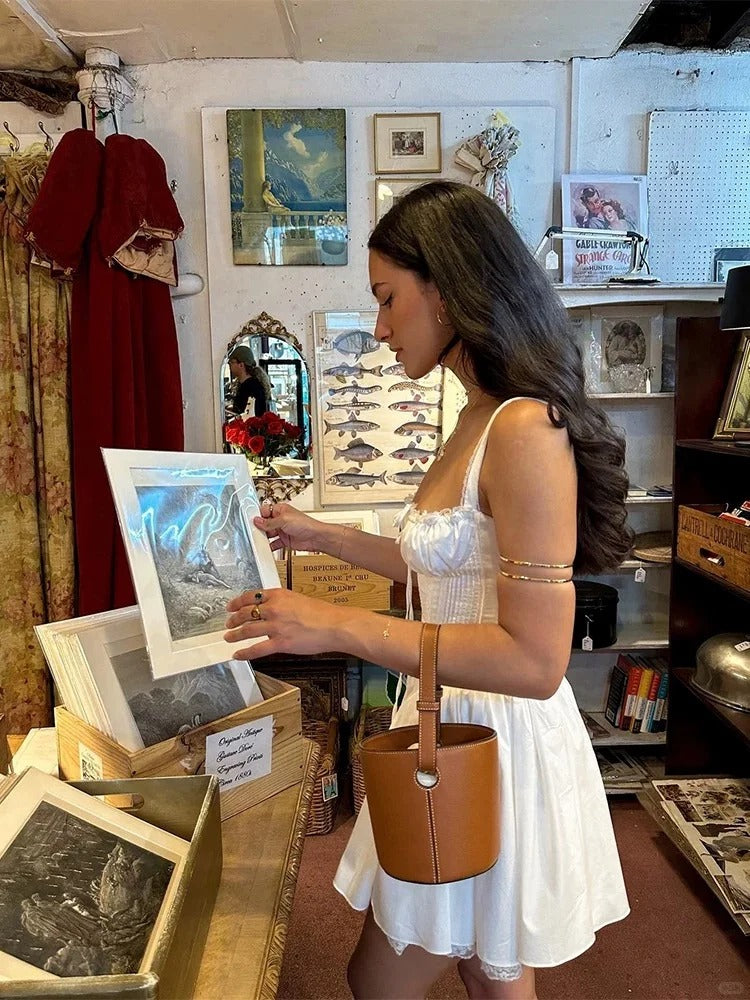 White Vintage Suspender Mini Birthday Party Homecoming Dress P3129