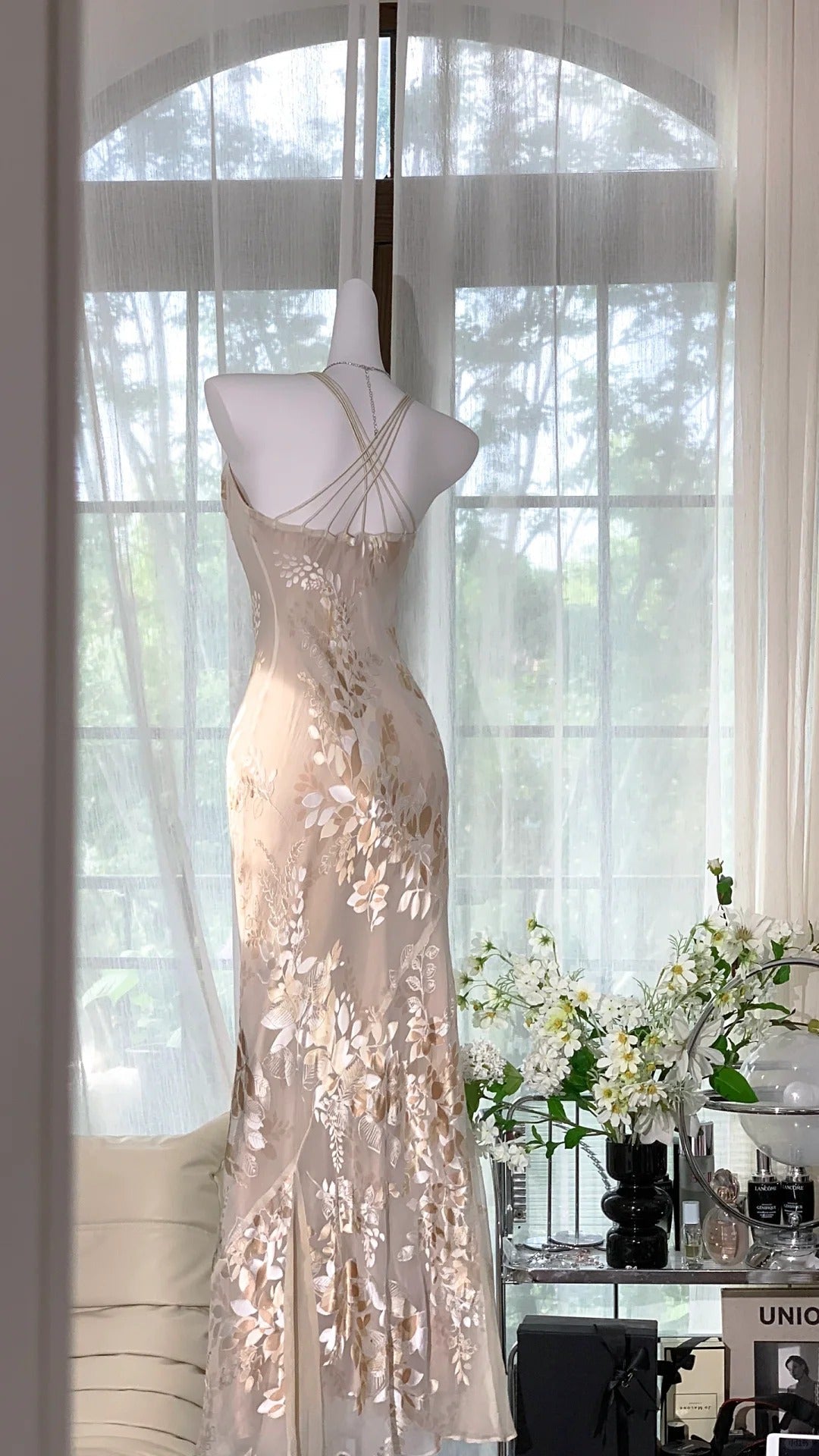 Elegant Light Pink Chiffon Printed Mermaid Evening Gown Prom Dress P3261