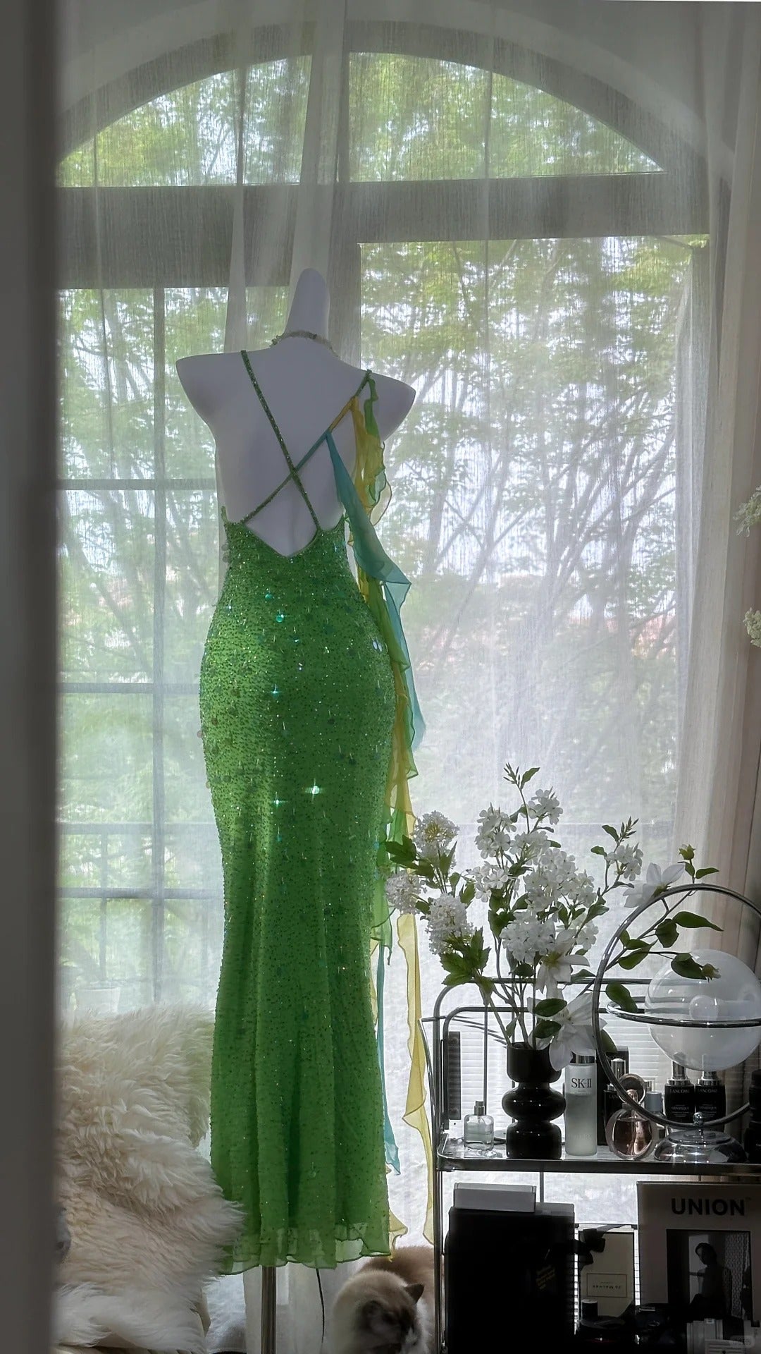 Shiny Full Beaded Heavy Green Mermaid Backless Evening Gown Prom Dress P3278
