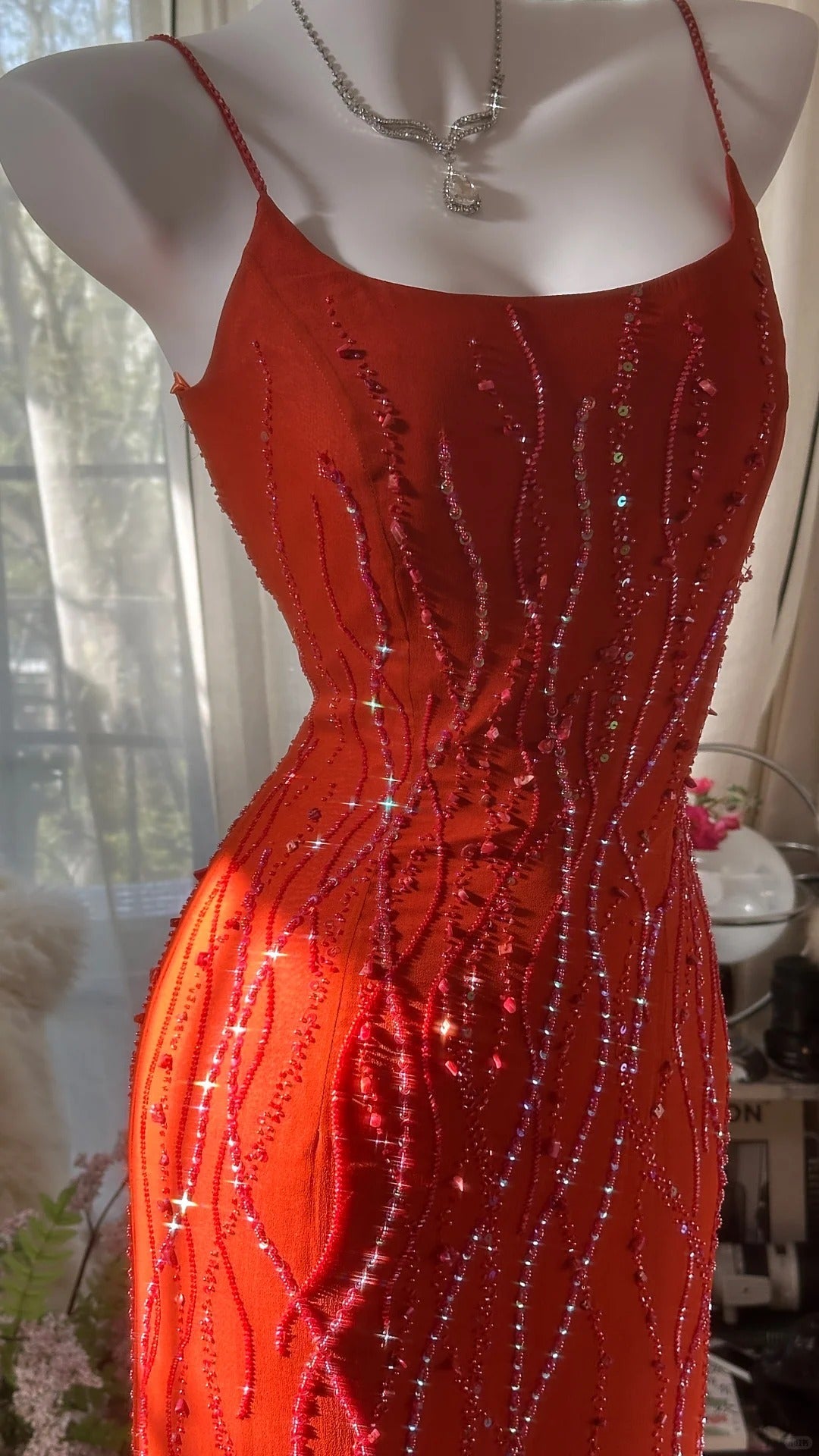 Gorgeous sunset orange chiffon beaded jellyfish skirt evening dress prom dress P3281