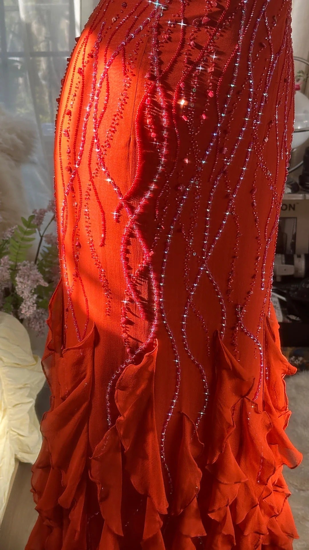 Gorgeous sunset orange chiffon beaded jellyfish skirt evening dress prom dress P3281