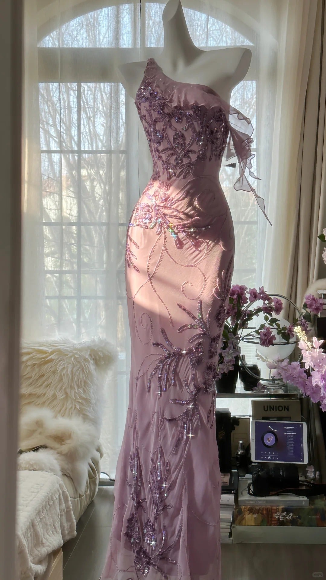 Pink Gradient Pink Fairy Beaded Chiffon Mermaid Evening Dress Prom Dress P3291
