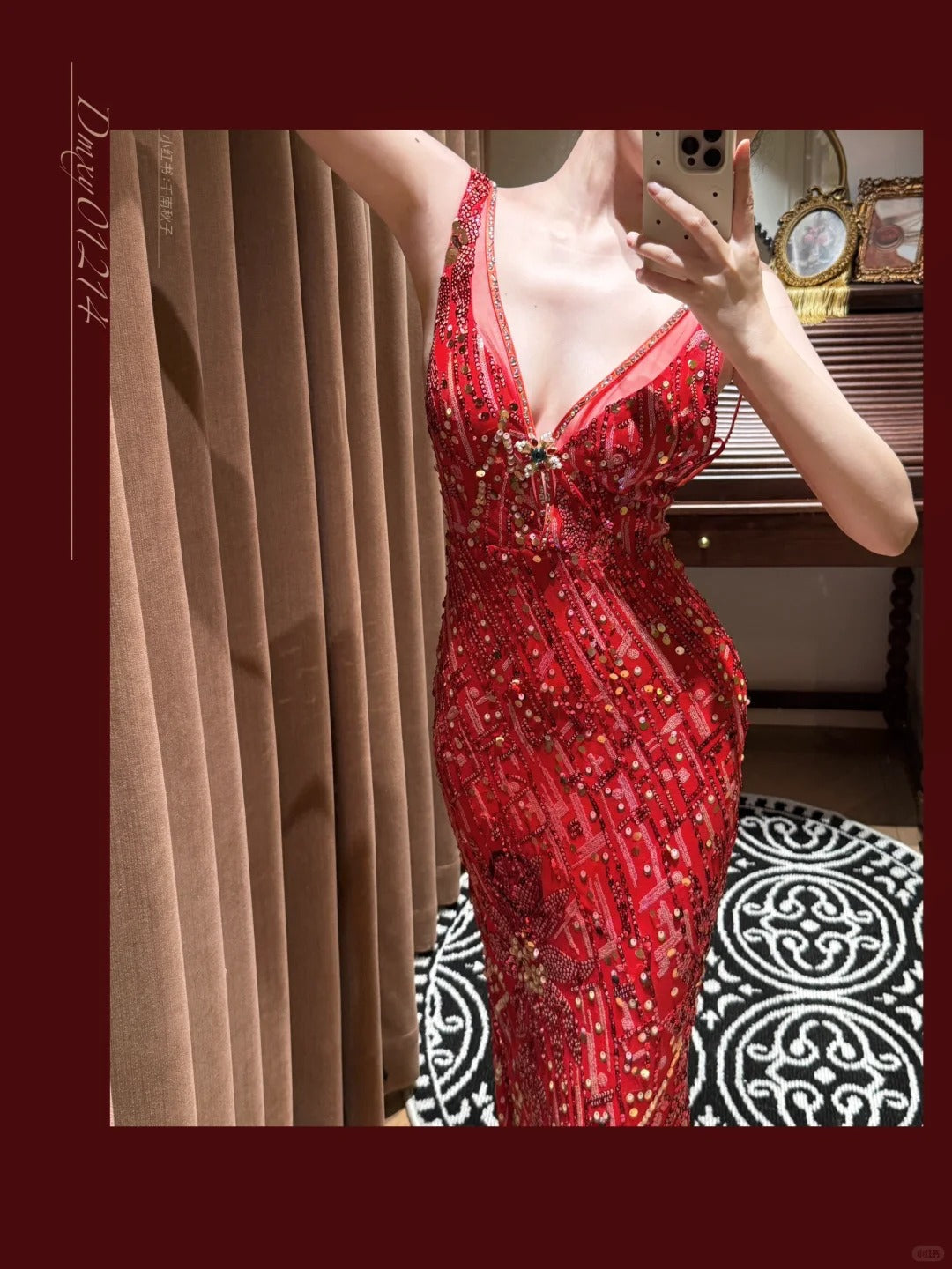 Beautiful Red Shoulder Strap V-neck Beaded Mermaid Evening Dress Prom Dress P3749