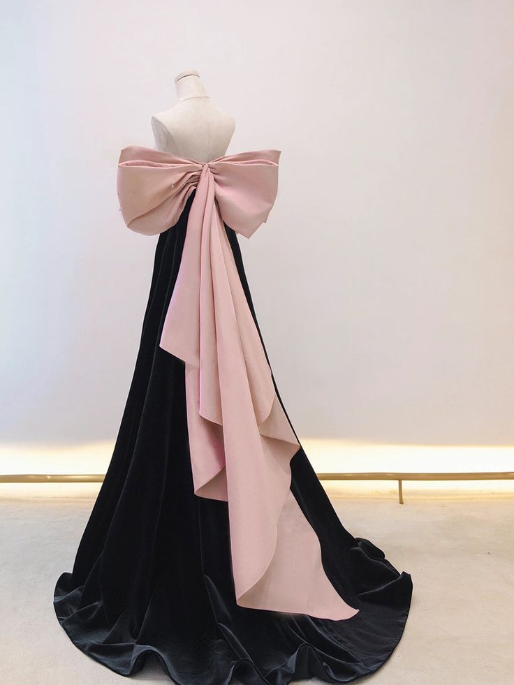 Black/pink velvet long prom dress long formal