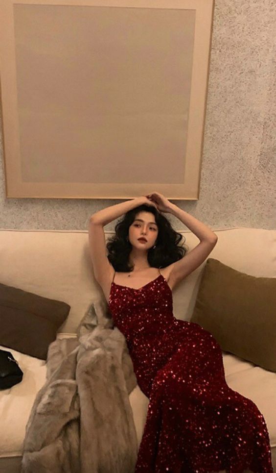 Sexy Mermaid Red Party Dresses Sequin Red Prom Dresses