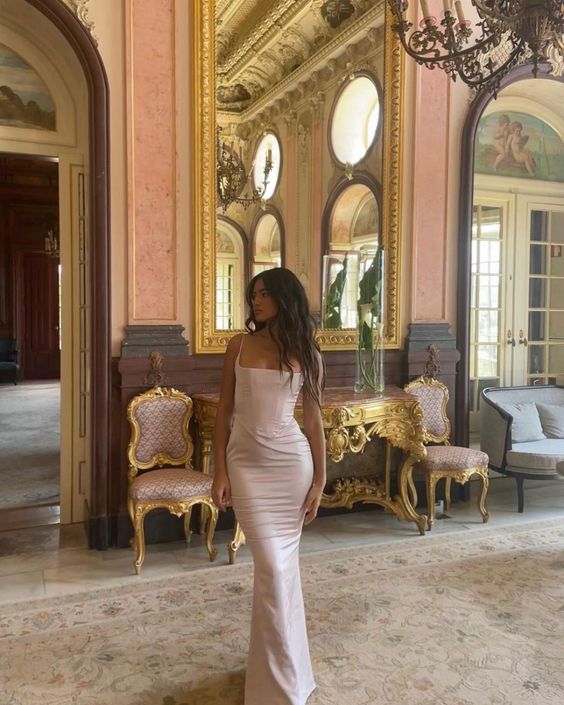 Simple Mermaid Straps Party Dresses Pink Long Prom Dresses