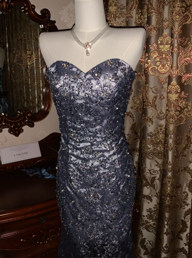 Gorgeous Sweetheart Neck Satin Beaded Mermaid Long Evening Dress Formal Birthday Party Dress D1779