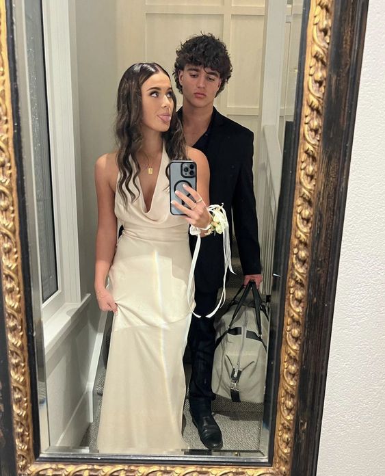 A line Ivory Backless Evening Party Dress Long Halter Prom Dress