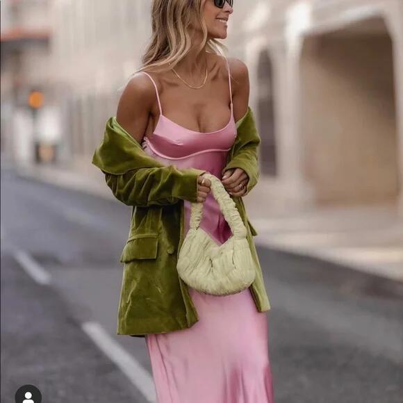 Simple A line Straps Sleeveless Party Dress Silk Satin Pink Prom Dress