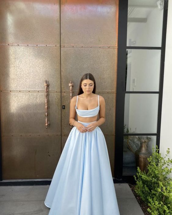 Sexy A line Straps Sleeveless Party Dress Light Sky Blue Backless Prom Dress
