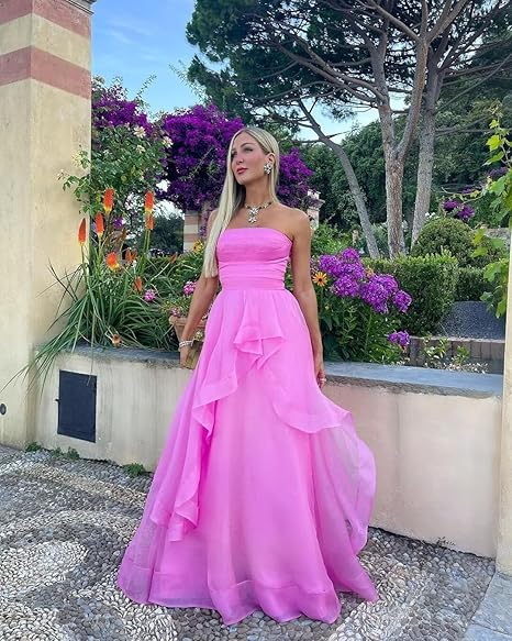 Sexy A line Strapless Sleeveless Party Dress Pink Prom Dress