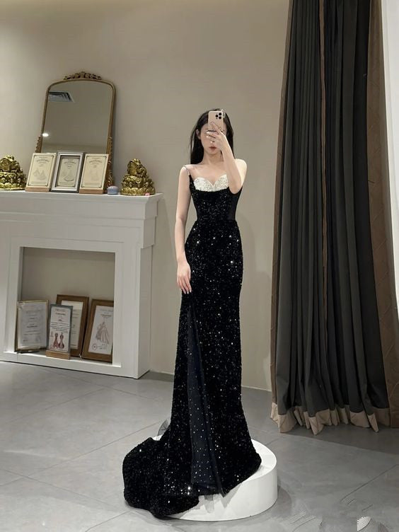 Mermaid Long Prom Dress New Sequin Black Slit Evening Dress