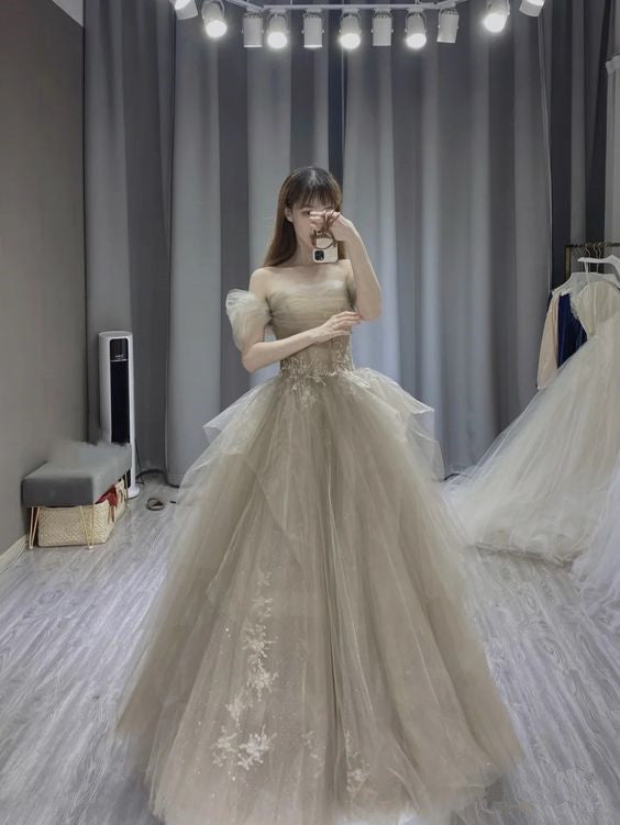 Ball Gown Off The Shoulder Long Prom Dress Tulle Evening Dress