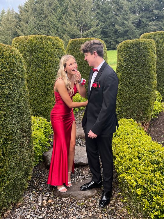 Sexy Red Mermaid Side Slit Maxi Long Party Satin Prom Dresses